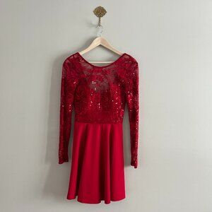 Jodi Kristopher Red Lace Sequin Fit & Flare Party Dress Juniors 7